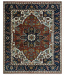 8x10 Fine Hand Knotted Blue, Brown and Ivory Traditional wool Area Rug