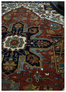 8x10 Fine Hand Knotted Blue, Brown and Ivory Traditional wool Area Rug
