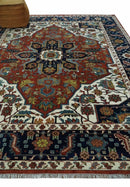 8x10 Fine Hand Knotted Blue, Brown and Ivory Traditional wool Area Rug