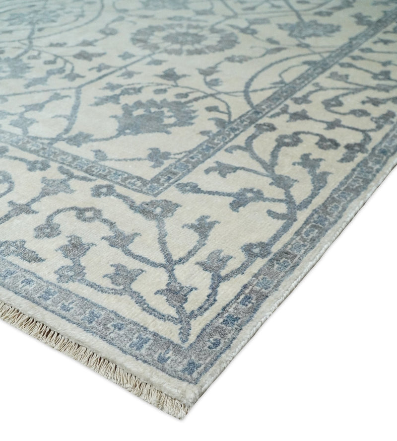 8x10 Fine Hand Knotted Blue, Gray and Brown Traditional Turkish Style Antique Bamboo Silk Rug | TRDCP503810