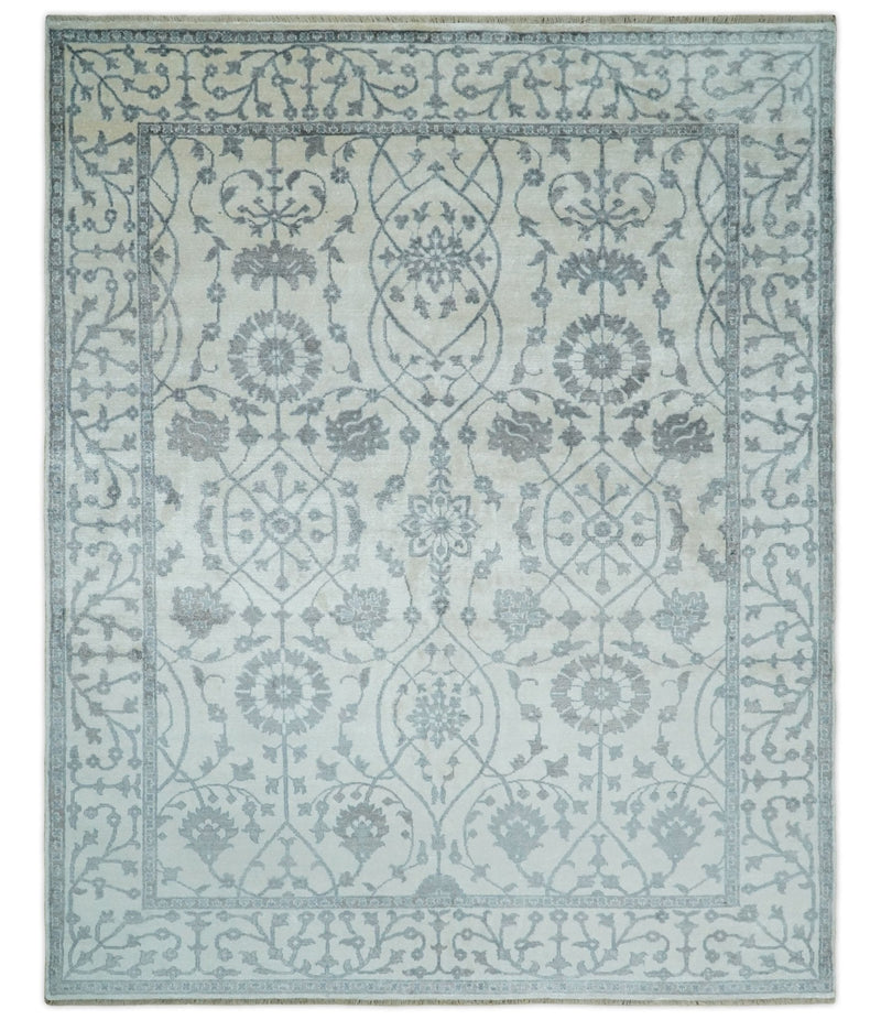 8x10 Fine Hand Knotted Blue, Gray and Brown Traditional Turkish Style Antique Bamboo Silk Rug | TRDCP503810