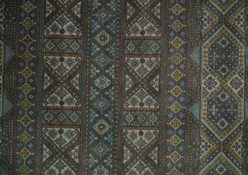 8x10 Fine Hand Knotted Brown and Blue Southwestern Traditional Antique Area Rug | AGR41