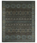 8x10 Fine Hand Knotted Brown and Blue Southwestern Traditional Antique Area Rug | AGR41