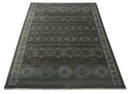 8x10 Fine Hand Knotted Brown and Blue Southwestern Traditional Antique Area Rug | AGR41
