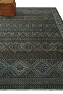 8x10 Fine Hand Knotted Brown and Blue Southwestern Traditional Antique Area Rug | AGR41