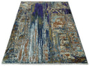 8x10 Fine Hand Knotted Brown Multicolor Modern Abstract Wool and Bamboo Silk Area Rug | AGR19