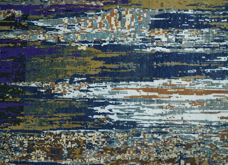 8x10 Fine Hand Knotted Brown Multicolor Modern Abstract Wool and Bamboo Silk Area Rug | AGR19