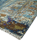 8x10 Fine Hand Knotted Brown Multicolor Modern Abstract Wool and Bamboo Silk Area Rug | AGR19