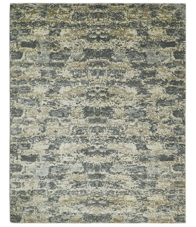 8x10 Fine Hand knotted Charcoal and Beige Traditional Abstract Persian Wool and Bamboo Silk Area Rug | TRDCP628810