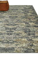 8x10 Fine Hand knotted Charcoal and Beige Traditional Abstract Persian Wool and Bamboo Silk Area Rug | TRDCP628810