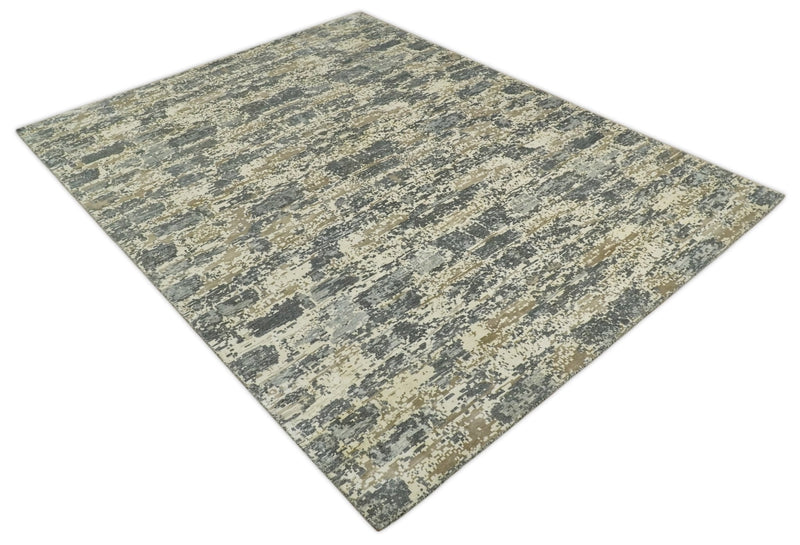 8x10 Fine Hand knotted Charcoal and Beige Traditional Abstract Persian Wool and Bamboo Silk Area Rug | TRDCP628810