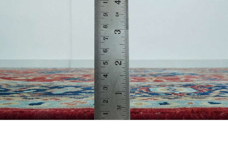 8x10 Fine Hand Knotted Rust and Blue Traditional Heriz Medallion wool area rug