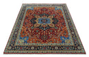 8x10 Fine Hand Knotted Rust and Blue Traditional Heriz Medallion wool area rug