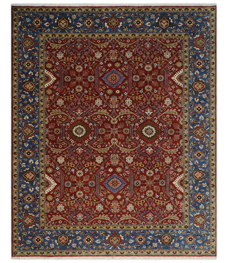 8x10 Fine Hand Knotted Rust and Blue Traditional Vintage Antique Persian Wool Rug | TRDCP851810