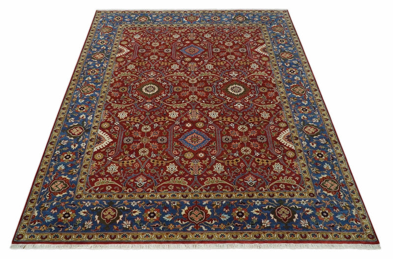 8x10 Fine Hand Knotted Rust and Blue Traditional Vintage Antique Persian Wool Rug | TRDCP851810