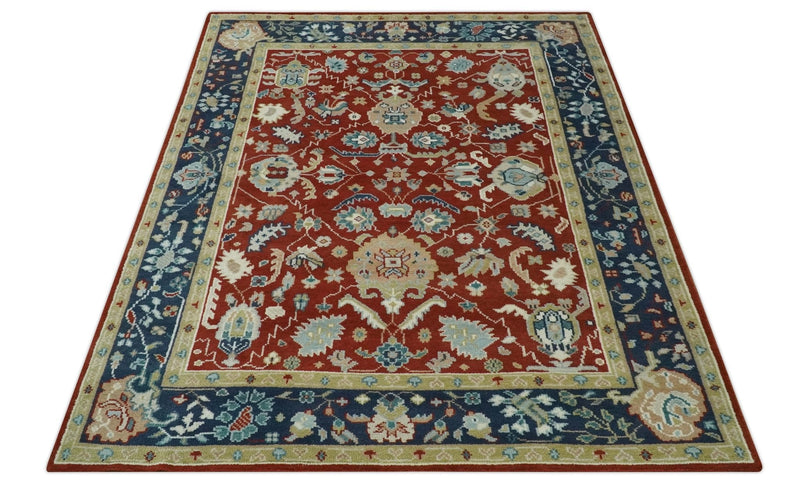8x10 Floral Brown, Blue and Beige Hand Knotted Oriental Oushak wool Rug