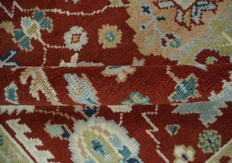 8x10 Floral Brown, Blue and Beige Hand Knotted Oriental Oushak wool Rug