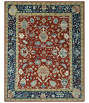 8x10 Floral Brown, Blue and Beige Hand Knotted Oriental Oushak wool Rug