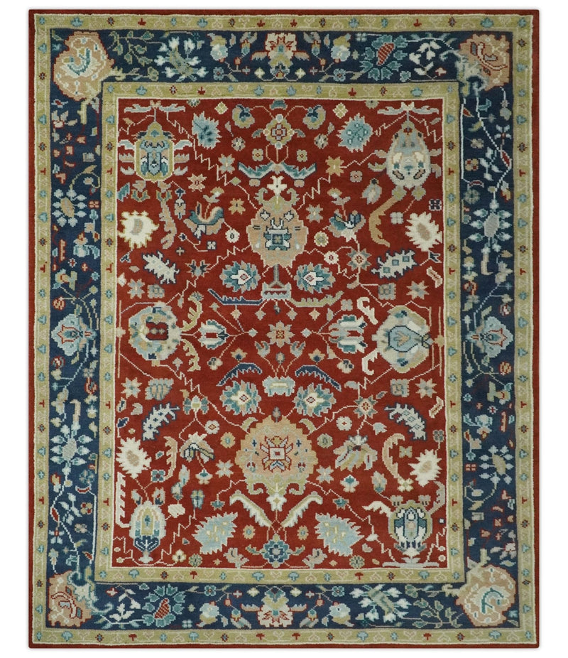 8x10 Floral Brown, Blue and Beige Hand Knotted Oriental Oushak wool Rug