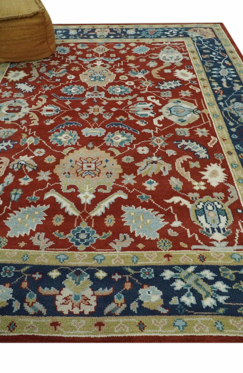 8x10 Floral Brown, Blue and Beige Hand Knotted Oriental Oushak wool Rug