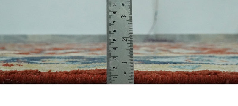 8x10 Floral Brown, Blue and Beige Hand Knotted Oriental Oushak wool Rug