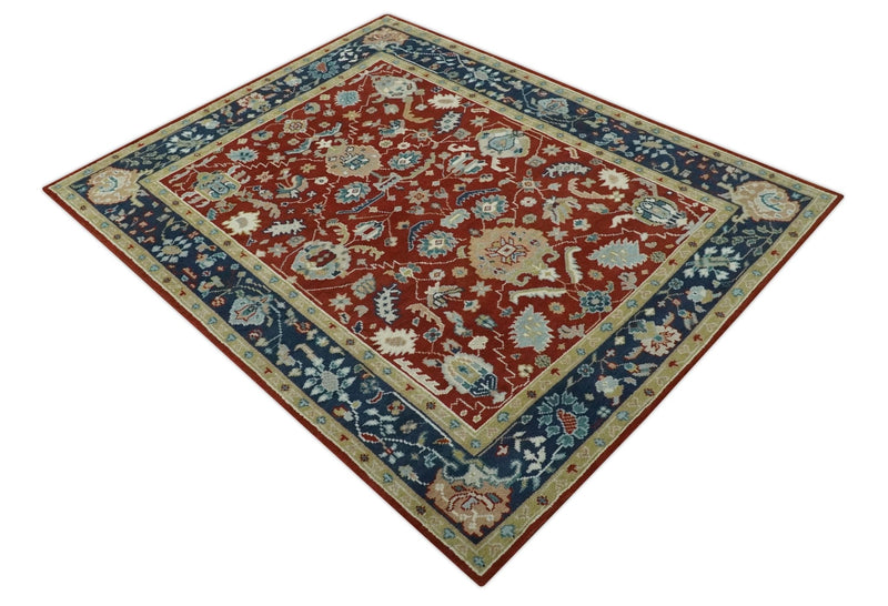 8x10 Floral Brown, Blue and Beige Hand Knotted Oriental Oushak wool Rug