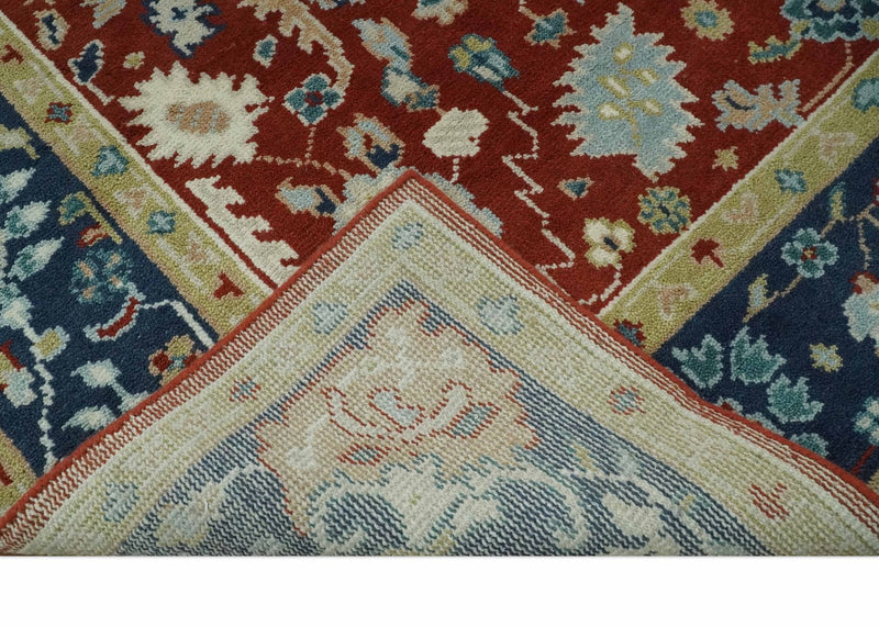 8x10 Floral Brown, Blue and Beige Hand Knotted Oriental Oushak wool Rug