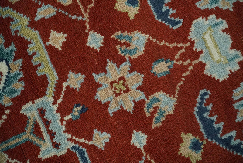 8x10 Floral Brown, Blue and Beige Hand Knotted Oriental Oushak wool Rug