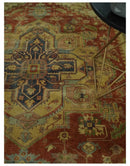 8x10 Gold, Rust and Charcoal Heriz Serapi Traditional Vintage Turkish Style Antique Look Hand Knotted Wool Area Rug | N361810