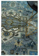 8x10 Gray, Ivory, Moss Green and Blue Hand Knotted Traditional Heriz Wool Area Rug