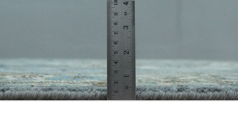 8x10 Gray, Ivory, Moss Green and Blue Hand Knotted Traditional Heriz Wool Area Rug