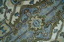 8x10 Gray, Ivory, Moss Green and Blue Hand Knotted Traditional Heriz Wool Area Rug