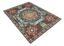 8x10 Gray, Rust and Peach Traditional Medallion Mamluk Design wool Rug