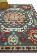8x10 Gray, Rust and Peach Traditional Medallion Mamluk Design wool Rug