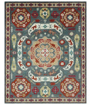 8x10 Gray, Rust and Peach Traditional Medallion Mamluk Design wool Rug