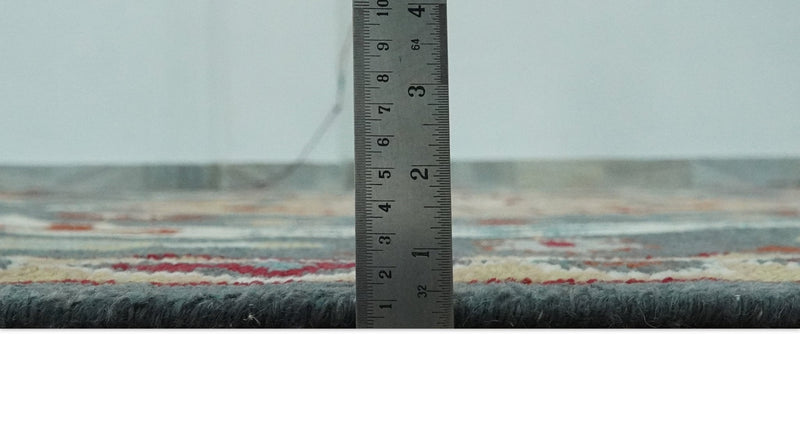 8x10 Gray, Rust and Peach Traditional Medallion Mamluk Design wool Rug