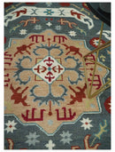8x10 Gray, Rust and Peach Traditional Medallion Mamluk Design wool Rug