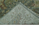 8x10 Gray, Silver and Green Hand Knotted Traditional Large Design wool area rug