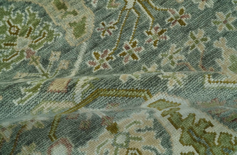 8x10 Gray, Silver and Green Hand Knotted Traditional Large Design wool area rug