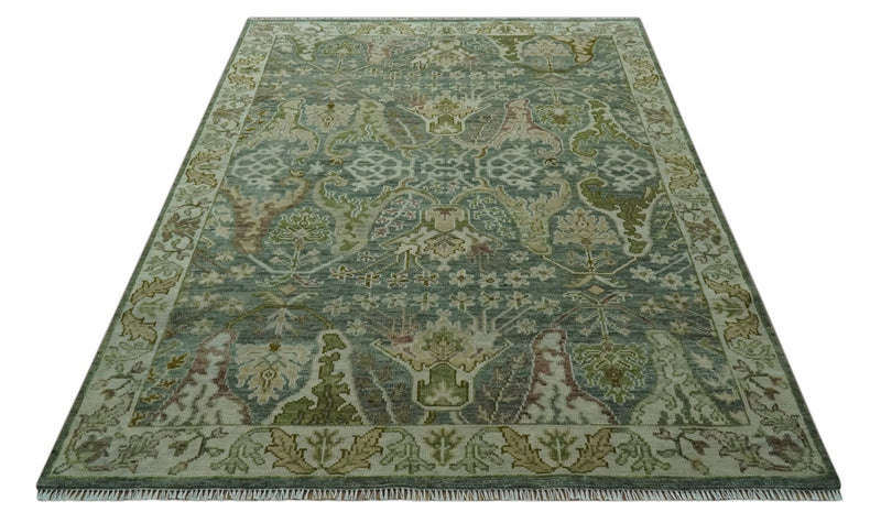 8x10 Gray, Silver and Green Hand Knotted Traditional Large Design wool area rug