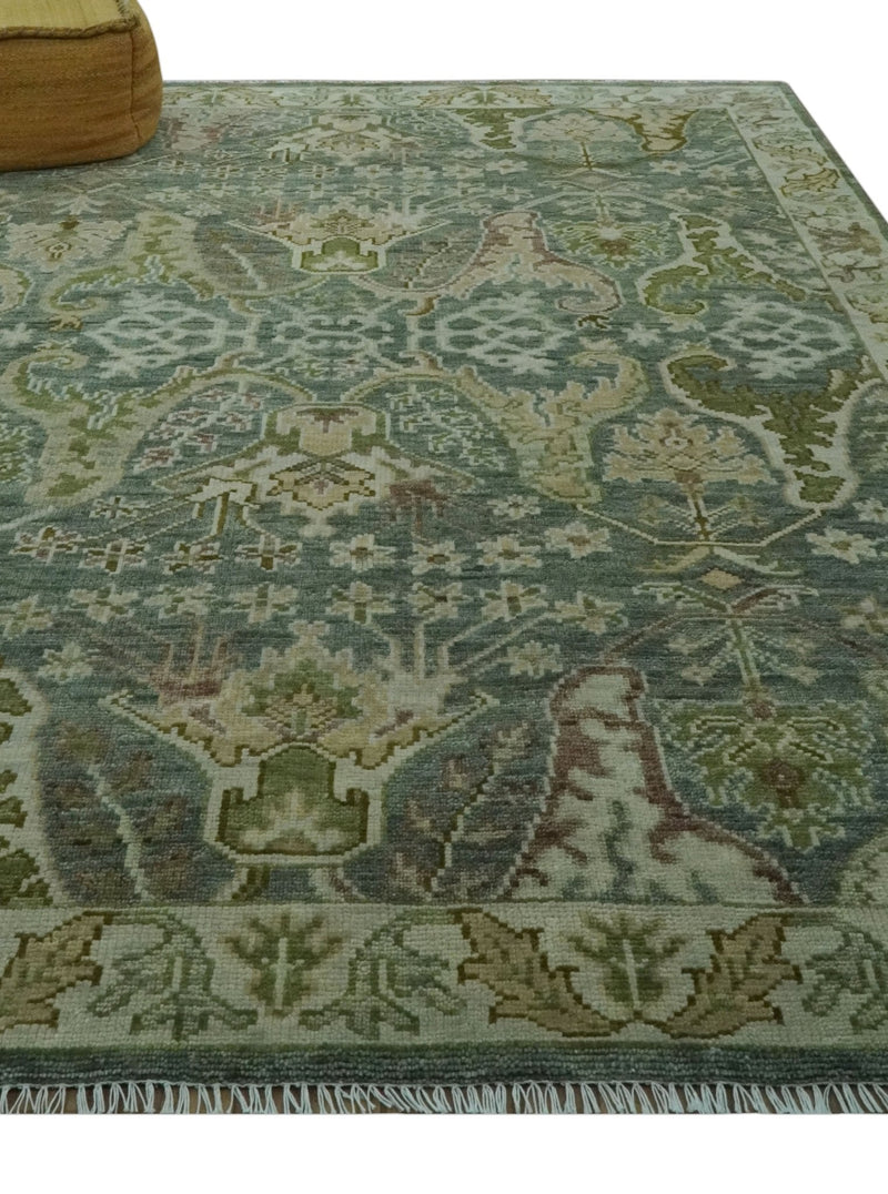 8x10 Gray, Silver and Green Hand Knotted Traditional Large Design wool area rug