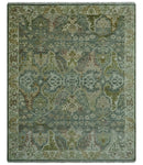8x10 Gray, Silver and Green Hand Knotted Traditional Large Design wool area rug