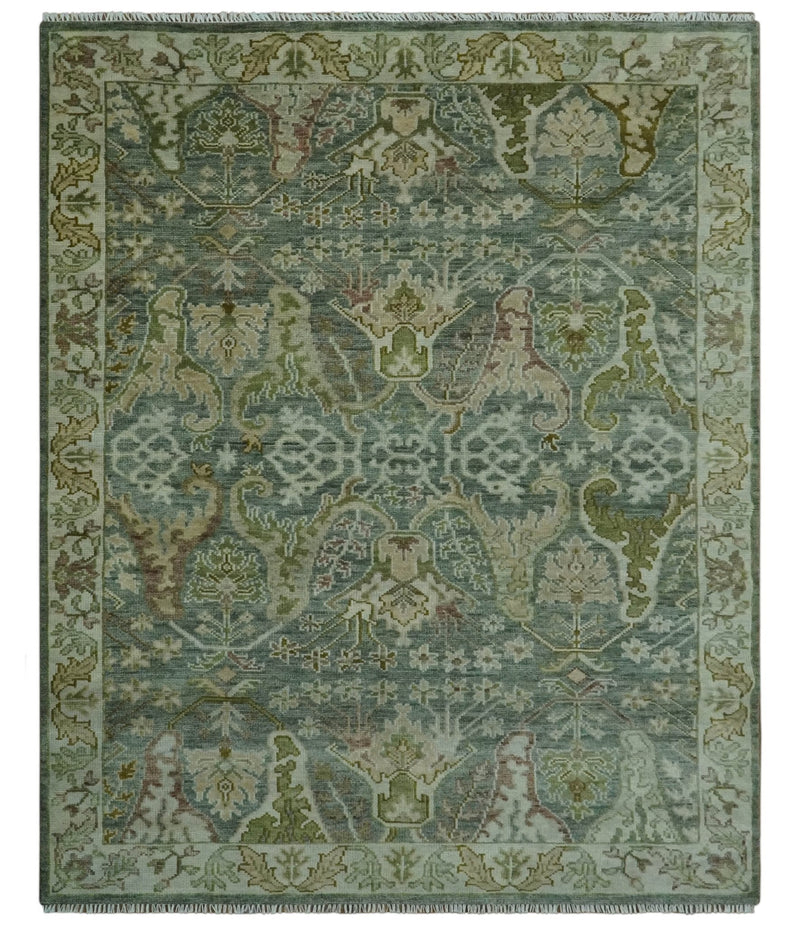 8x10 Gray, Silver and Green Hand Knotted Traditional Large Design wool area rug