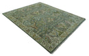 8x10 Gray, Silver and Green Hand Knotted Traditional Large Design wool area rug