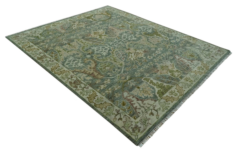 8x10 Gray, Silver and Green Hand Knotted Traditional Large Design wool area rug