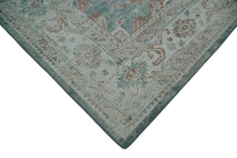 8x10 Green and Ivory Rug | Handmade Floral Area rug made with wool blended with art silk Low Pile  | PR03