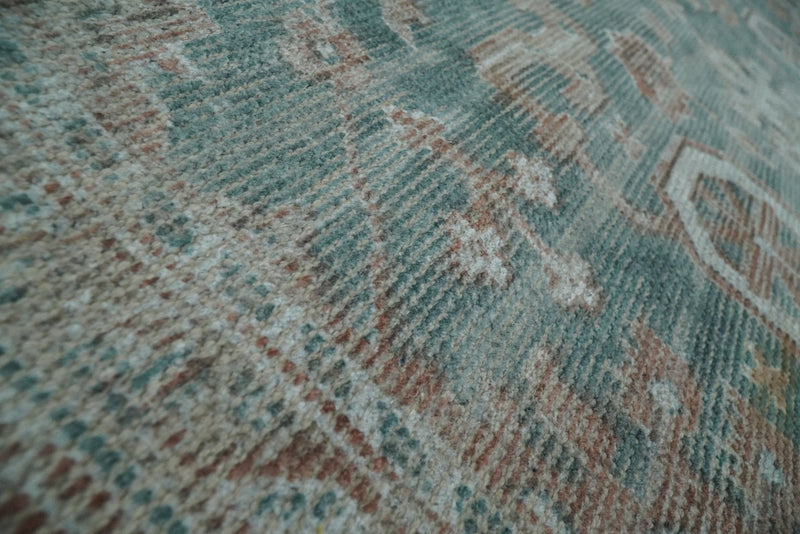 8x10 Green and Ivory Rug | Handmade Floral Area rug made with wool blended with art silk Low Pile  | PR03