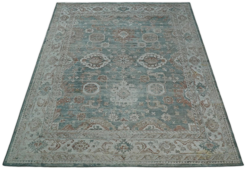 8x10 Green and Ivory Rug | Handmade Floral Area rug made with wool blended with art silk Low Pile  | PR03