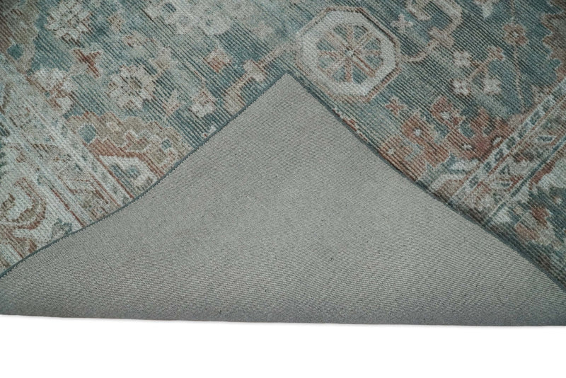 8x10 Green and Ivory Rug | Handmade Floral Area rug made with wool blended with art silk Low Pile  | PR03