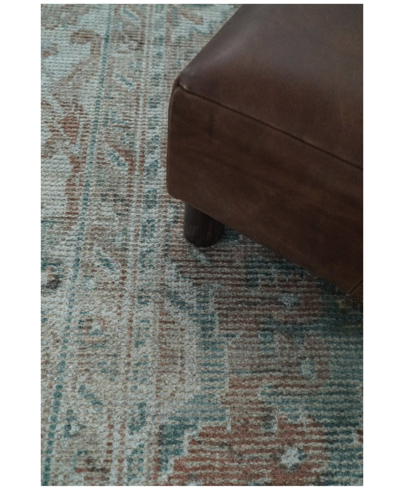 8x10 Green and Ivory Rug | Handmade Floral Area rug made with wool blended with art silk Low Pile  | PR03